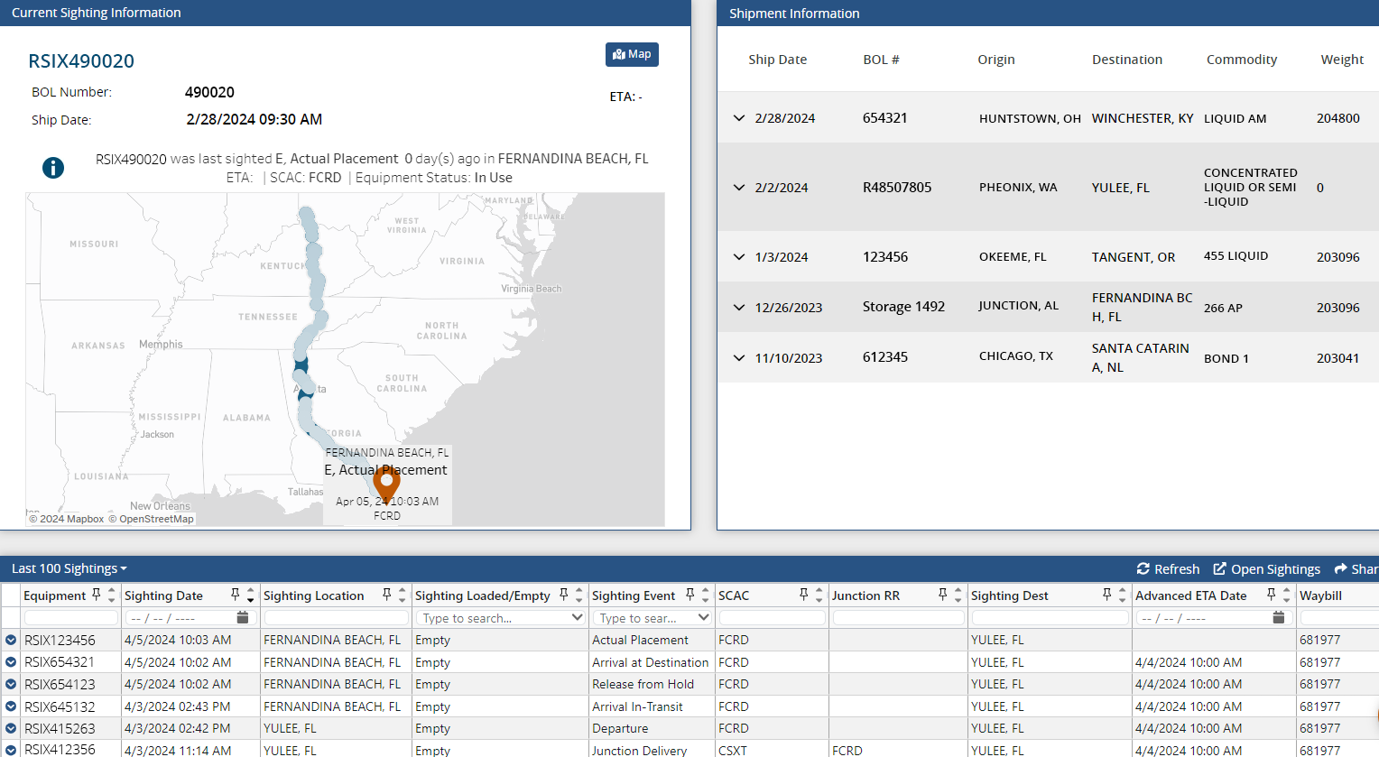 Rail Command's Current Sighting Information Dashboard