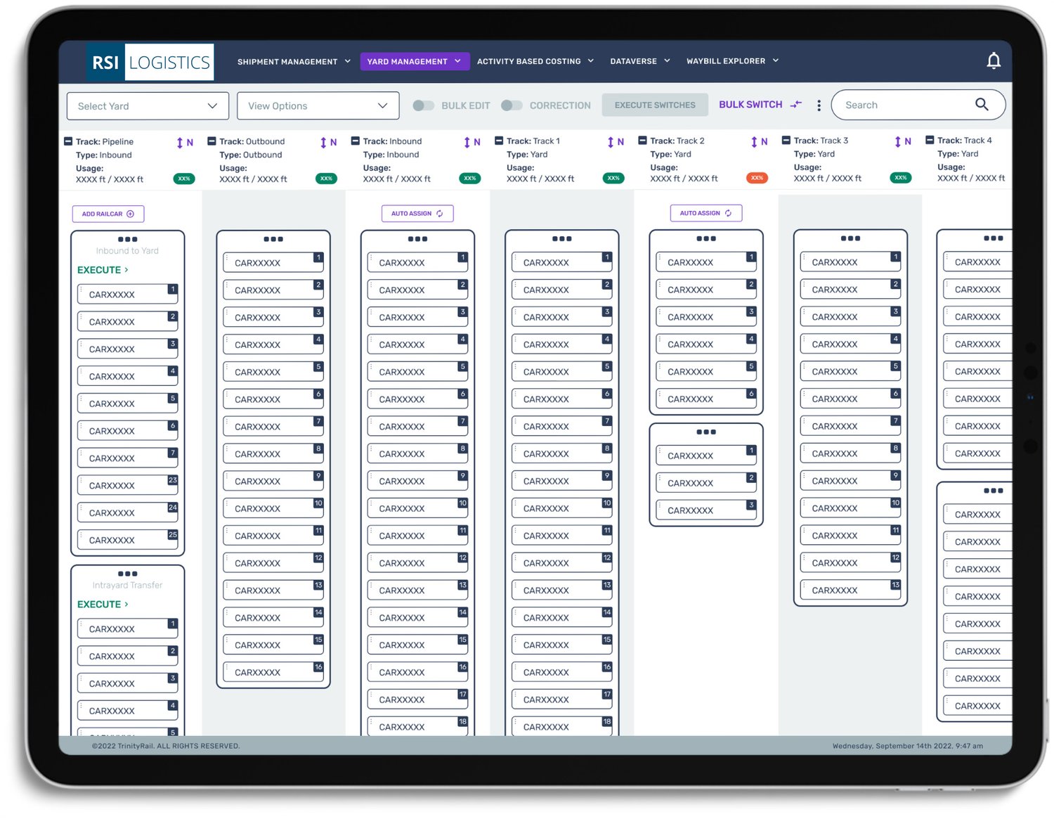 RSI Logistics yard management and execution software displayed on a tablet.